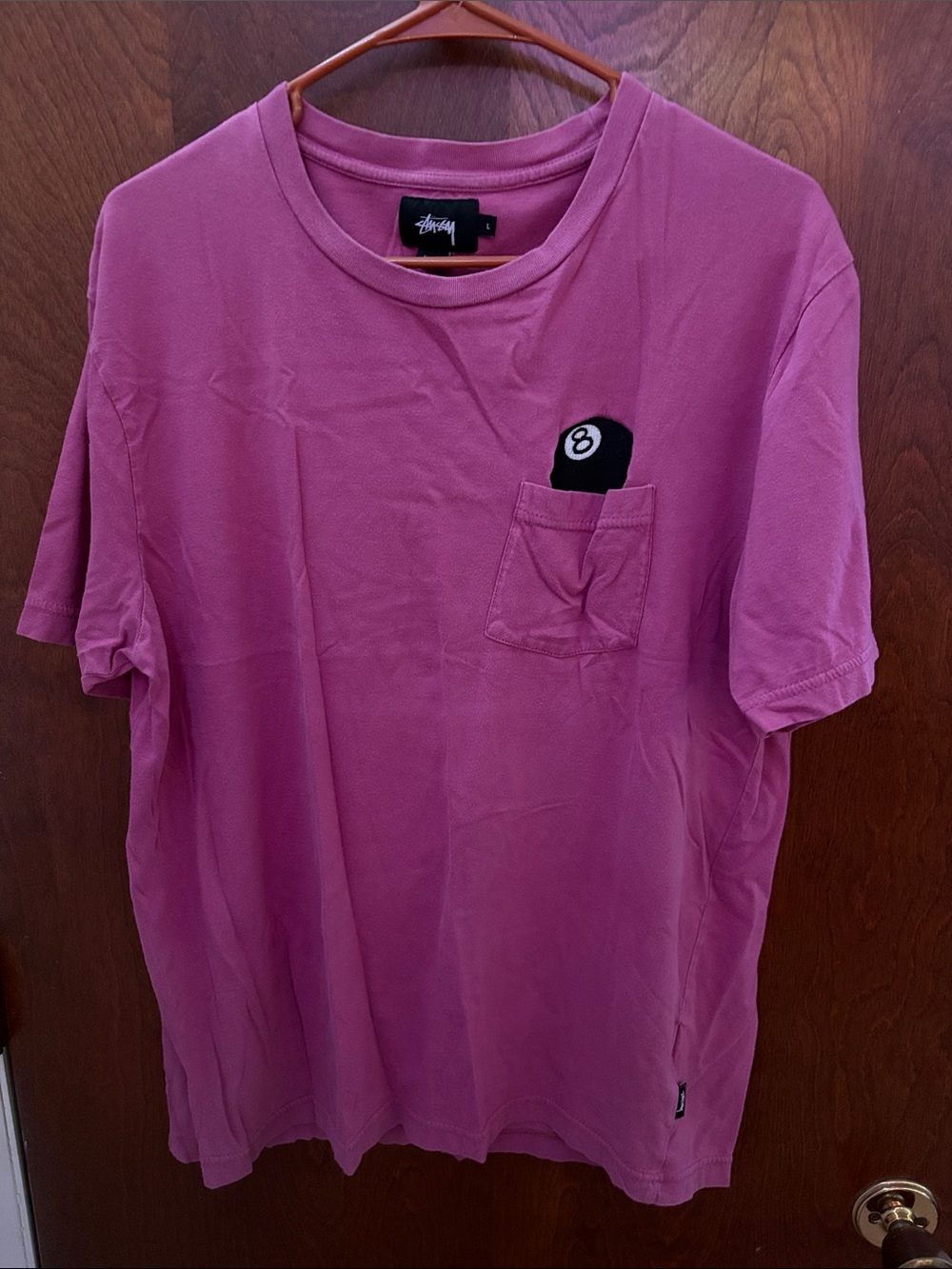 Stussy Men’s Large Pink 8-Ball Pocket Tee